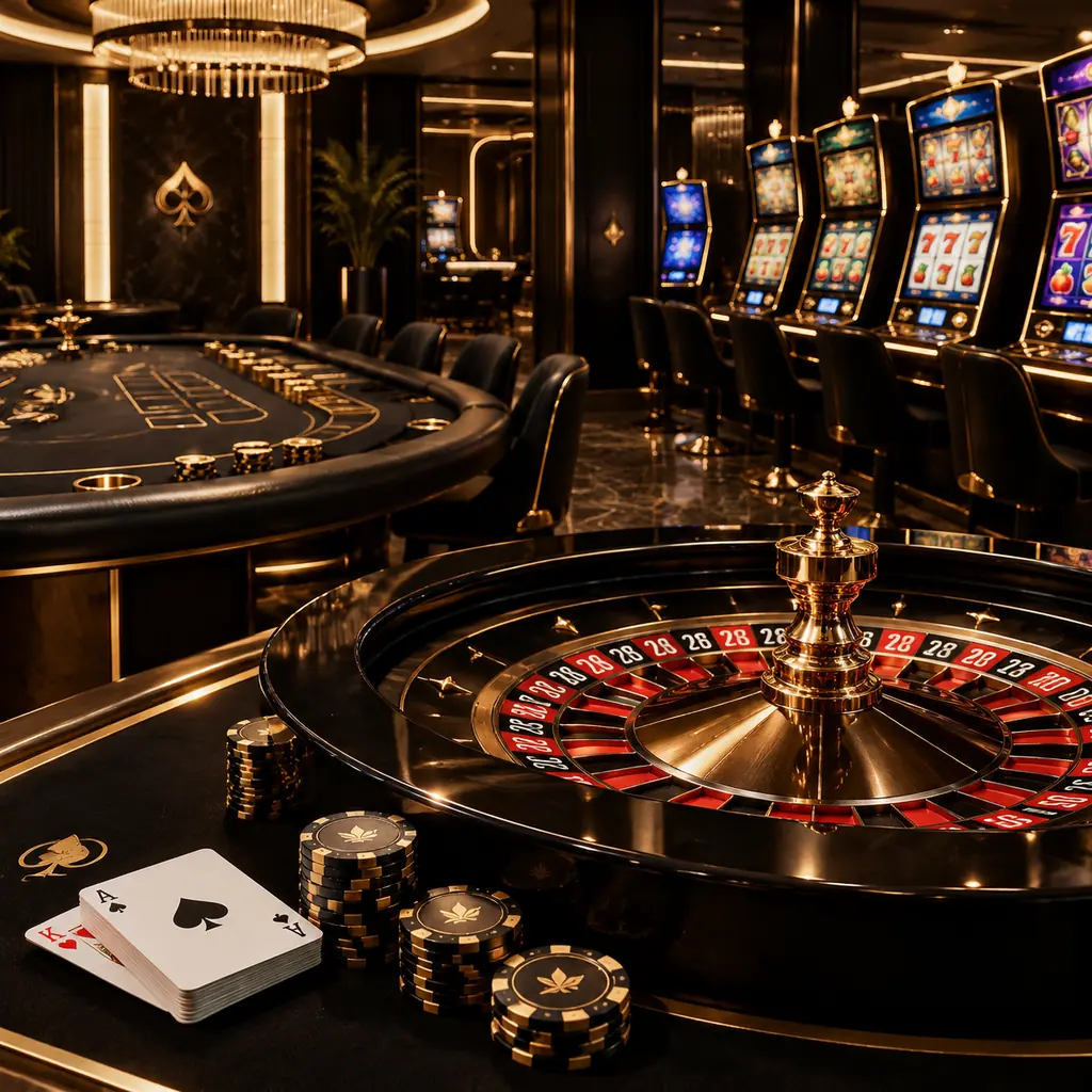 Meja roulette, kartu dan mesin slot dalam satu ruang kasino