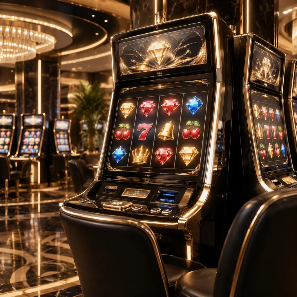 Kabinet slot dengan motif permata dalam kasino gelap